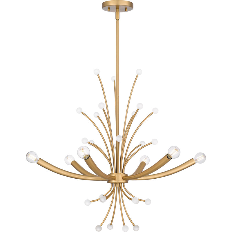 Quoizel Kiera 29in 6-Light Chandelier | Modern Brushed Weathered Brass Steel | Dining Room & Foyer | 29 x 29 x 24.5 in | Model PCKIE5029BWS