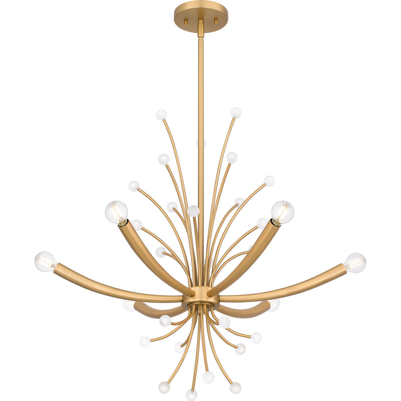 Quoizel Kiera 29in 6-Light Chandelier | Modern Brushed Weathered Brass Steel | Dining Room & Foyer | 29 x 29 x 24.5 in | Model PCKIE5029BWS