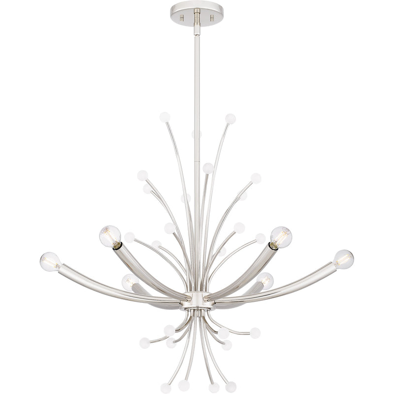 Quoizel Kiera 29in 6-Light Chandelier | Modern Polished Nickel Steel | Dining Room & Foyer | 29 x 29 x 24.5 in | Model PCKIE5029PK