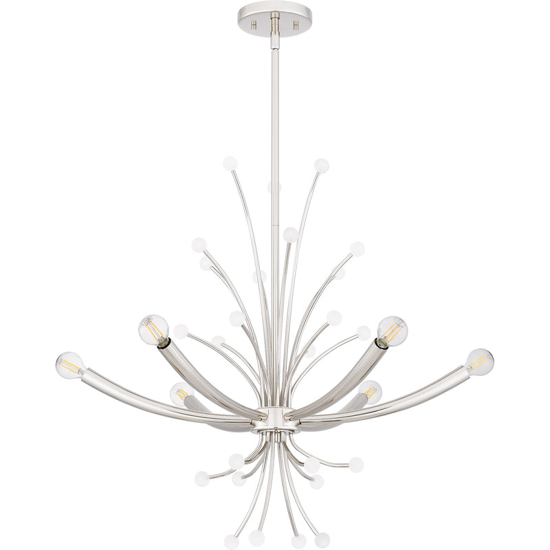 Quoizel Kiera 29in 6-Light Chandelier | Modern Polished Nickel Steel | Dining Room & Foyer | 29 x 29 x 24.5 in | Model PCKIE5029PK