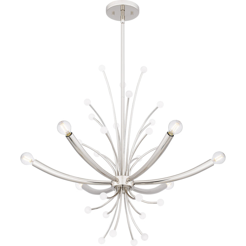 Quoizel Kiera 29in 6-Light Chandelier | Modern Polished Nickel Steel | Dining Room & Foyer | 29 x 29 x 24.5 in | Model PCKIE5029PK