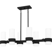 Quoizel Kimora 36in 6-Light Island Chandelier | Transitional Matte Black and Opal Etched Glass | Kitchen Island & Dining Room | Model PCKIM636MBK