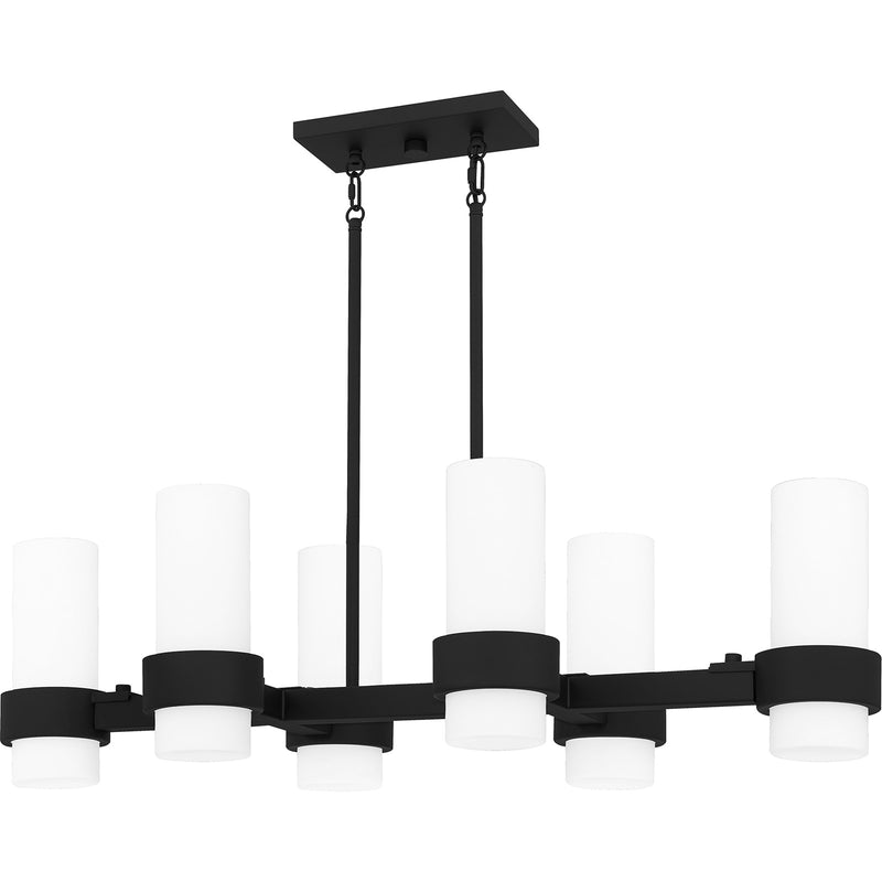 Quoizel Kimora 36in 6-Light Island Chandelier | Transitional Matte Black and Opal Etched Glass | Kitchen Island & Dining Room | Model PCKIM636MBK