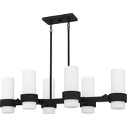 Quoizel Kimora 36in 6-Light Island Chandelier | Transitional Matte Black and Opal Etched Glass | Kitchen Island & Dining Room | Model PCKIM636MBK