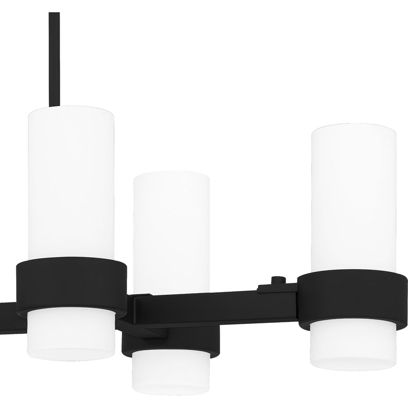 Quoizel Kimora 36in 6-Light Island Chandelier | Transitional Matte Black and Opal Etched Glass | Kitchen Island & Dining Room | Model PCKIM636MBK