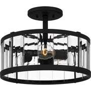 Quoizel Lucia 3 Light Semi-Flush Mount, Matte Black/Clear Beveled
