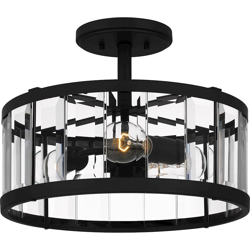 Quoizel Lucia 3 Light Semi-Flush Mount, Matte Black/Clear Beveled