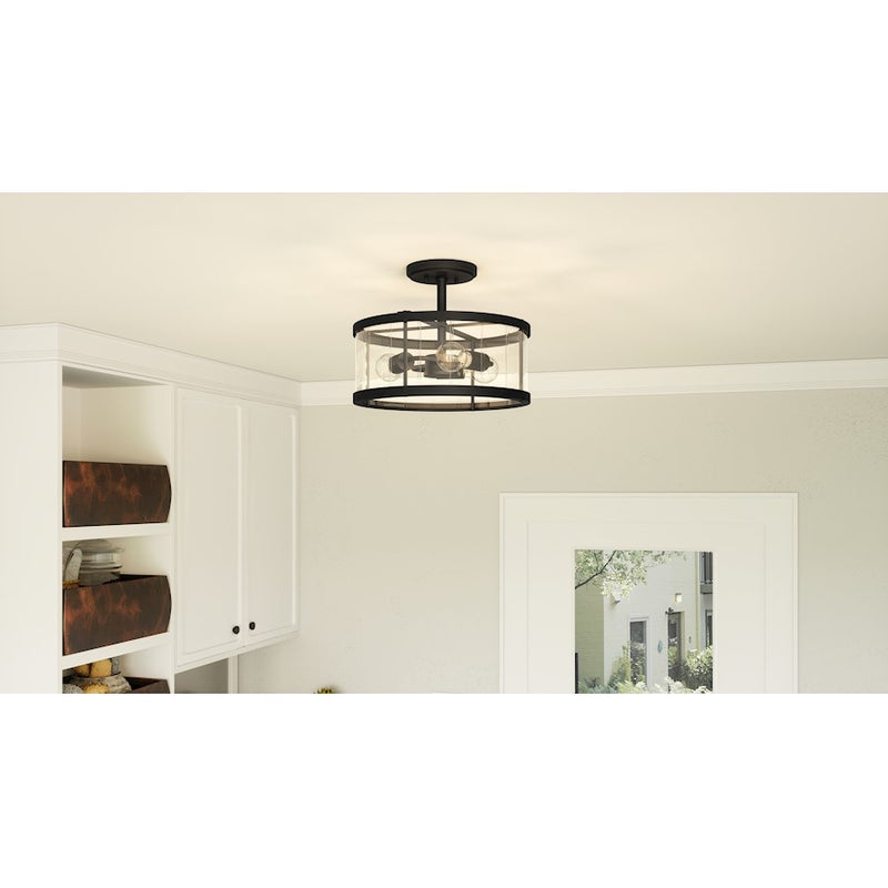 Quoizel Lucia 3 Light Semi-Flush Mount, Matte Black/Clear Beveled