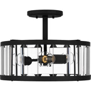 Quoizel Lucia 3 Light Semi-Flush Mount, Matte Black/Clear Beveled