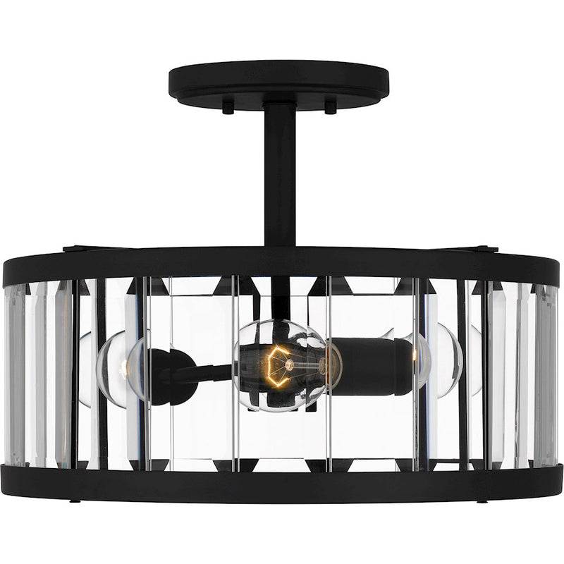 Quoizel Lucia 3 Light Semi-Flush Mount, Matte Black/Clear Beveled
