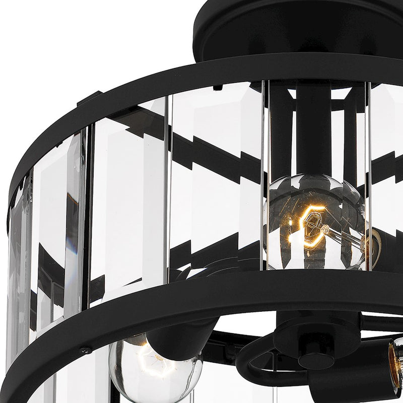 Quoizel Lucia 3 Light Semi-Flush Mount, Matte Black/Clear Beveled