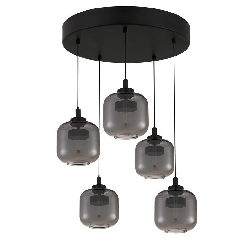 Quoizel Lenora 22in LED Pendant | Contemporary Matte Black and Smoke Glass | Kitchen Island & Dining Room | 22 x 22 x 8.5 in | Model PCLEN2822MBK
