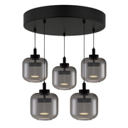 Quoizel Lenora 22in LED Pendant | Contemporary Matte Black and Smoke Glass | Kitchen Island & Dining Room | 22 x 22 x 8.5 in | Model PCLEN2822MBK