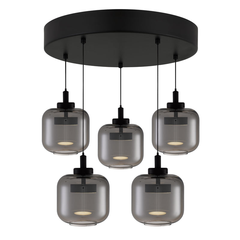 Quoizel Lenora 22in LED Pendant | Contemporary Matte Black and Smoke Glass | Kitchen Island & Dining Room | 22 x 22 x 8.5 in | Model PCLEN2822MBK