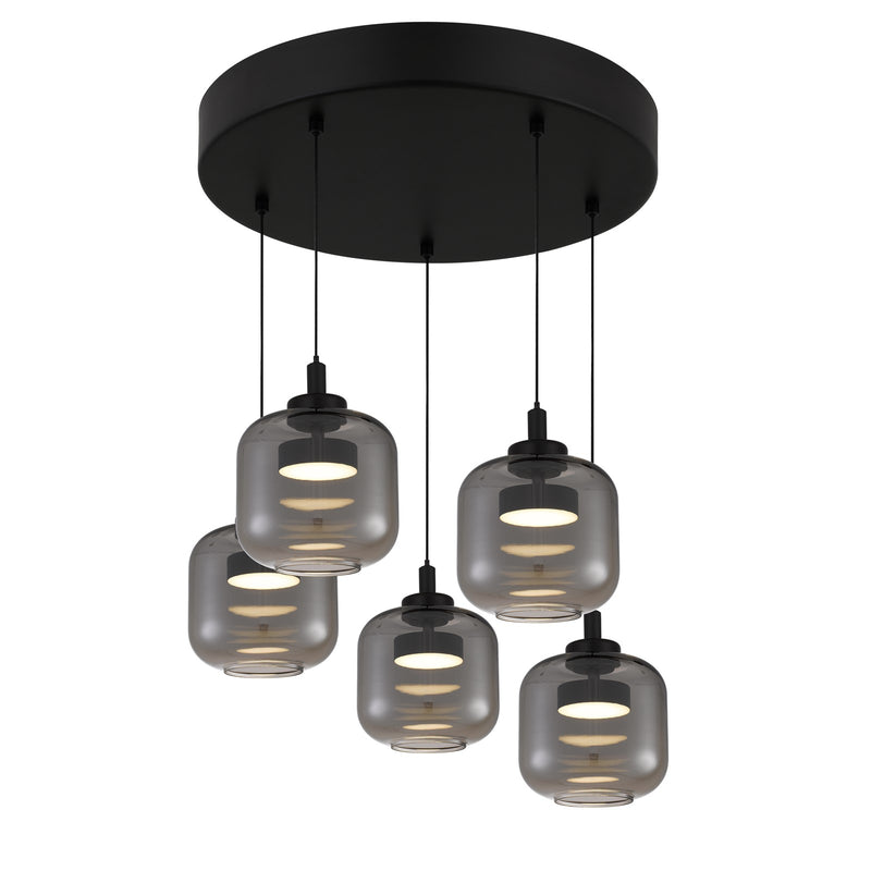 Quoizel Lenora 22in LED Pendant | Contemporary Matte Black and Smoke Glass | Kitchen Island & Dining Room | 22 x 22 x 8.5 in | Model PCLEN2822MBK