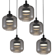 Quoizel Lenora 22in LED Pendant | Contemporary Matte Black and Smoke Glass | Kitchen Island & Dining Room | 22 x 22 x 8.5 in | Model PCLEN2822MBK