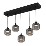 Quoizel Lenora 38in 5-Light Island Chandelier | Contemporary Matte Black and Smoke Glass | Kitchen Island & Dining Room | Model PCLEN538MBK