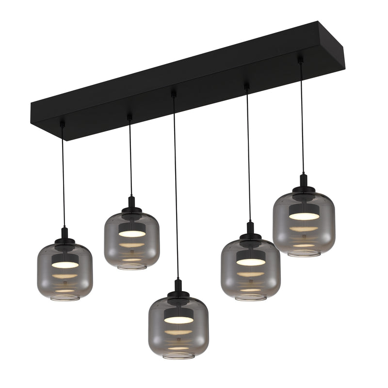 Quoizel Lenora 38in 5-Light Island Chandelier | Contemporary Matte Black and Smoke Glass | Kitchen Island & Dining Room | Model PCLEN538MBK