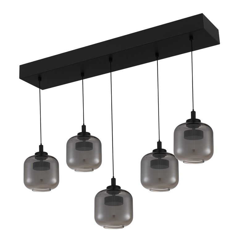 Quoizel Lenora 38in 5-Light Island Chandelier | Contemporary Matte Black and Smoke Glass | Kitchen Island & Dining Room | Model PCLEN538MBK