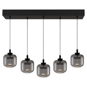 Quoizel Lenora 38in 5-Light Island Chandelier | Contemporary Matte Black and Smoke Glass | Kitchen Island & Dining Room | Model PCLEN538MBK