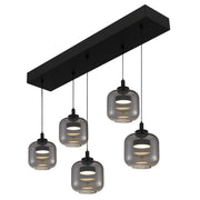 Quoizel Lenora 38in 5-Light Island Chandelier | Contemporary Matte Black and Smoke Glass | Kitchen Island & Dining Room | Model PCLEN538MBK