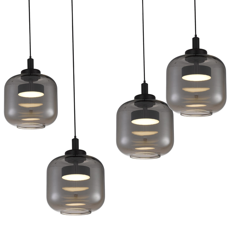 Quoizel Lenora 38in 5-Light Island Chandelier | Contemporary Matte Black and Smoke Glass | Kitchen Island & Dining Room | Model PCLEN538MBK