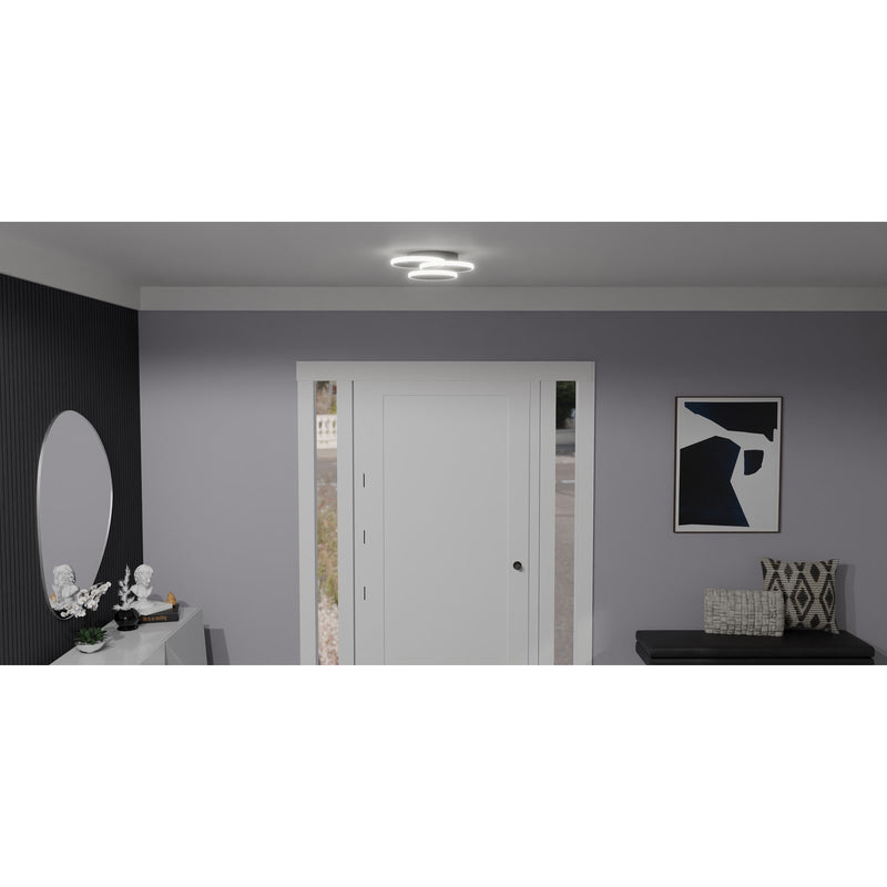 Quoizel Moonan 16in LED Flush Mount | Modern Matte Black Steel | Bedroom & Hallway Ceiling Light | 16 x 16 x 4 in, Dimmable | Model PCMON1616MBK
