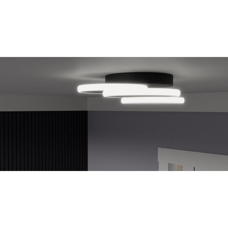 Quoizel Moonan 16in LED Flush Mount | Modern Matte Black Steel | Bedroom & Hallway Ceiling Light | 16 x 16 x 4 in, Dimmable | Model PCMON1616MBK