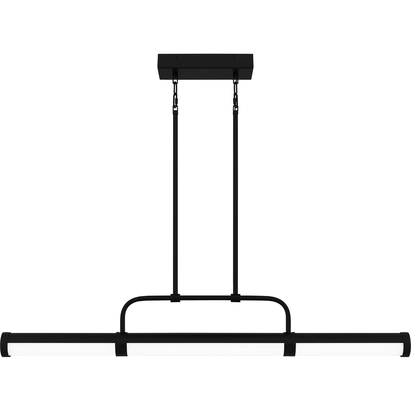 Quoizel Naya 42in LED Linear Chandelier | Transitional Matte Black and White Glass | Kitchen Island & Dining Room | Model PCNAY142MBK