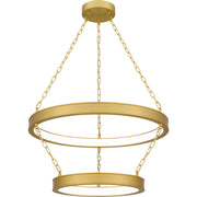 Quoizel Ozara 28in LED Pendant | Contemporary Antique Brass Steel | Kitchen Island & Dining Room | 27.5 x 27.5 x 14.25 in | Model PCOZA2827A