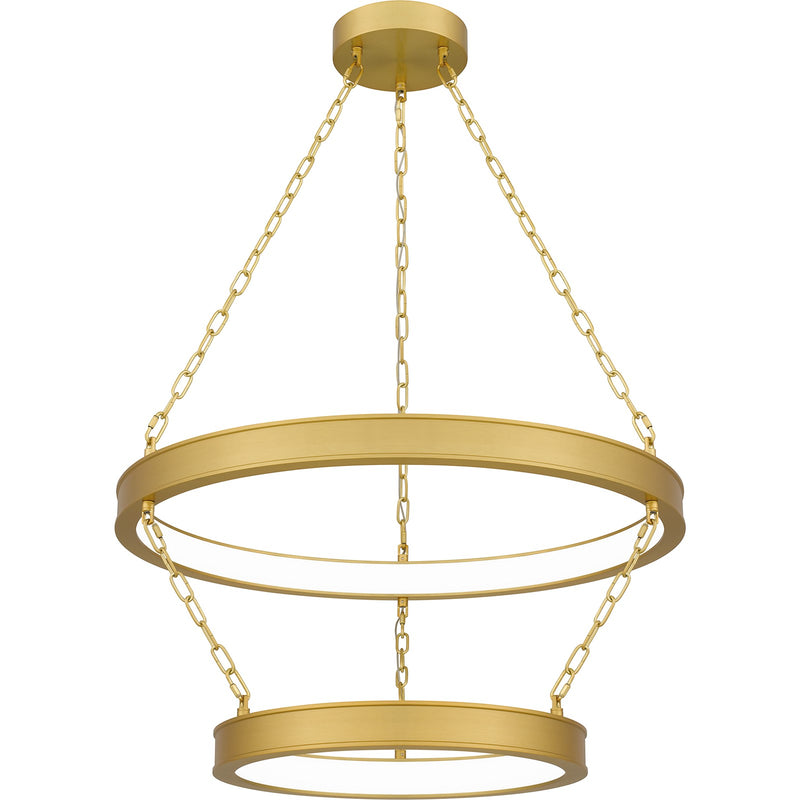 Quoizel Ozara 28in LED Pendant | Contemporary Antique Brass Steel | Kitchen Island & Dining Room | 27.5 x 27.5 x 14.25 in | Model PCOZA2827A