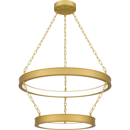 Quoizel Ozara 28in LED Pendant | Contemporary Antique Brass Steel | Kitchen Island & Dining Room | 27.5 x 27.5 x 14.25 in | Model PCOZA2827A