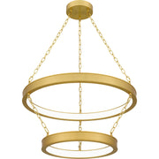 Quoizel Ozara 28in LED Pendant | Contemporary Antique Brass Steel | Kitchen Island & Dining Room | 27.5 x 27.5 x 14.25 in | Model PCOZA2827A