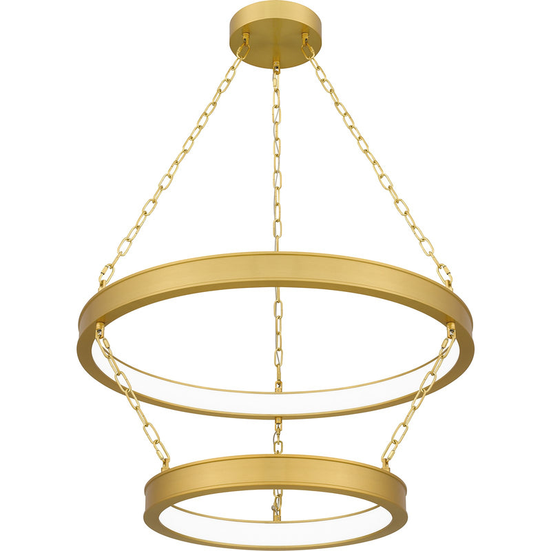 Quoizel Ozara 28in LED Pendant | Contemporary Antique Brass Steel | Kitchen Island & Dining Room | 27.5 x 27.5 x 14.25 in | Model PCOZA2827A