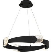 Quoizel Saffron LED 24" Pendant, Matte Black/Clear Textured Glass - PCSAF2824MBK