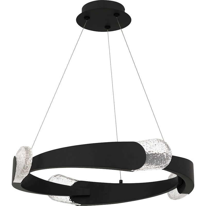 Quoizel Saffron LED 24" Pendant, Matte Black/Clear Textured Glass