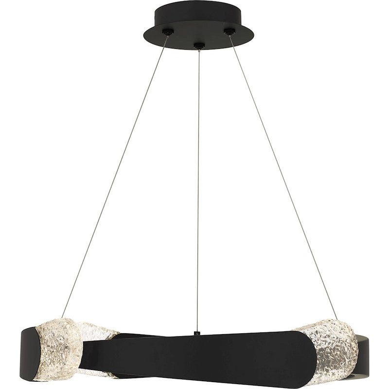 Quoizel Saffron LED 24" Pendant, Matte Black/Clear Textured Glass