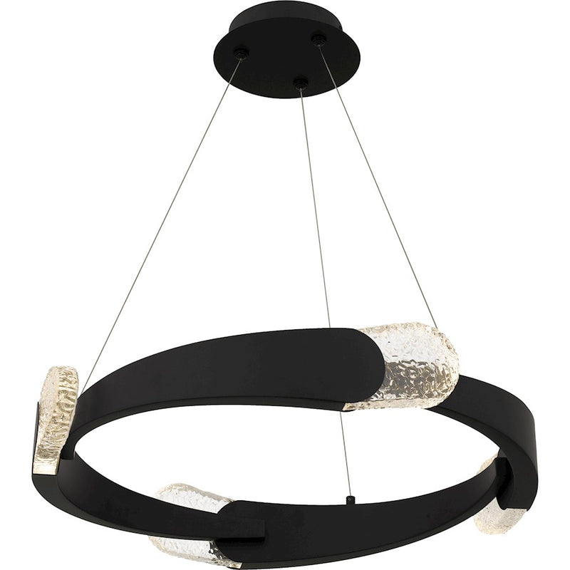 Quoizel Saffron LED 24" Pendant, Matte Black/Clear Textured Glass