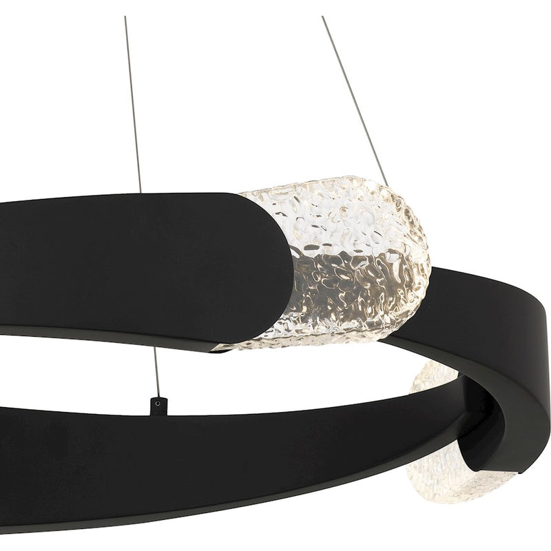 Quoizel Saffron LED 24" Pendant, Matte Black/Clear Textured Glass