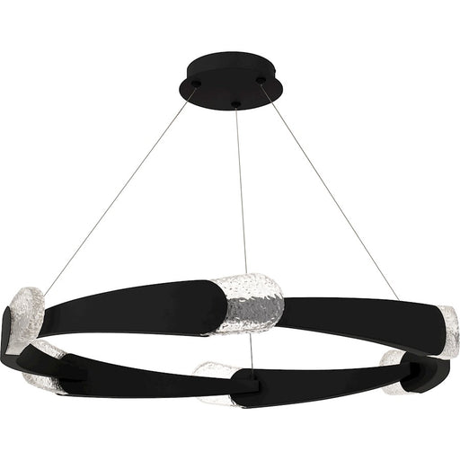 Quoizel Saffron LED 34" Pendant, Matte Black/Clear Textured Glass