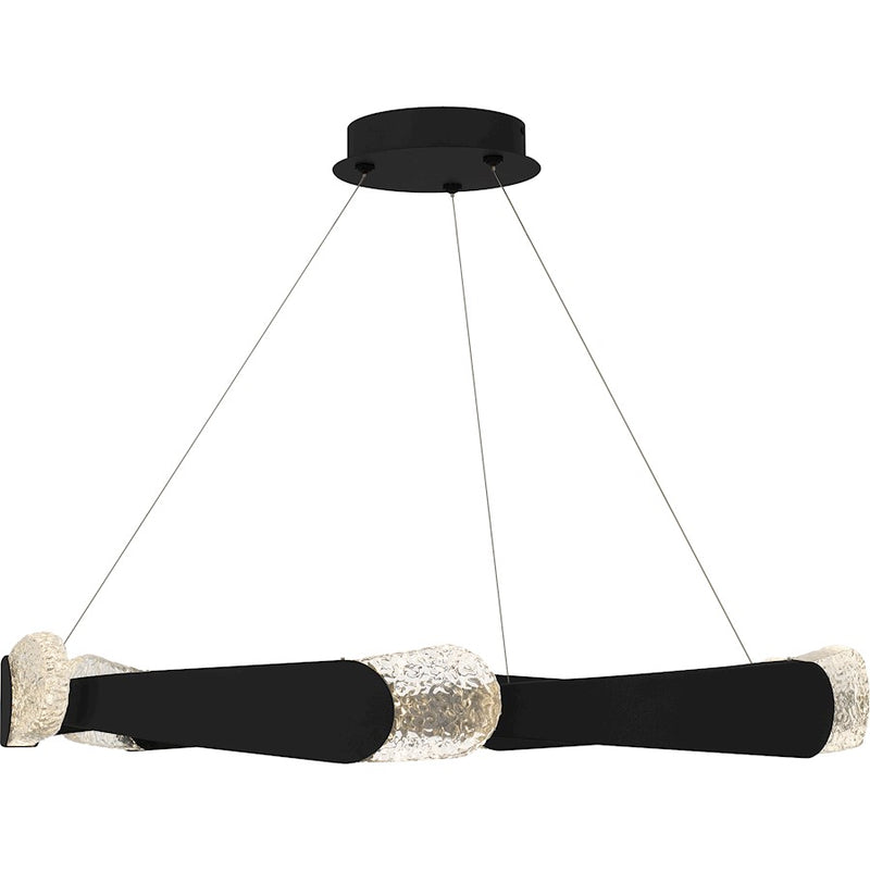 Quoizel Saffron LED 34" Pendant, Matte Black/Clear Textured Glass