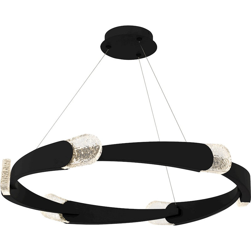 Quoizel Saffron LED 34" Pendant, Matte Black/Clear Textured Glass