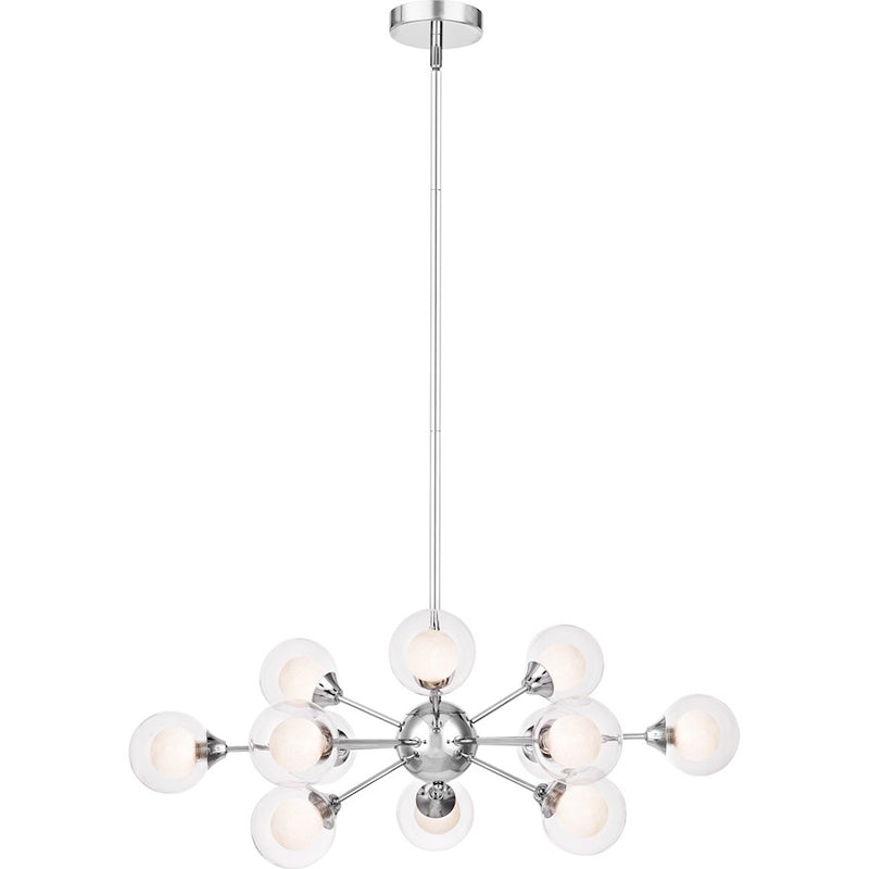 Quoizel Spellbound 29in 12-Light Chandelier | Retro Polished Chrome and Clear Glass | Dining Room & Foyer | 29 x 29 x 11 in | Model PCSB5012C