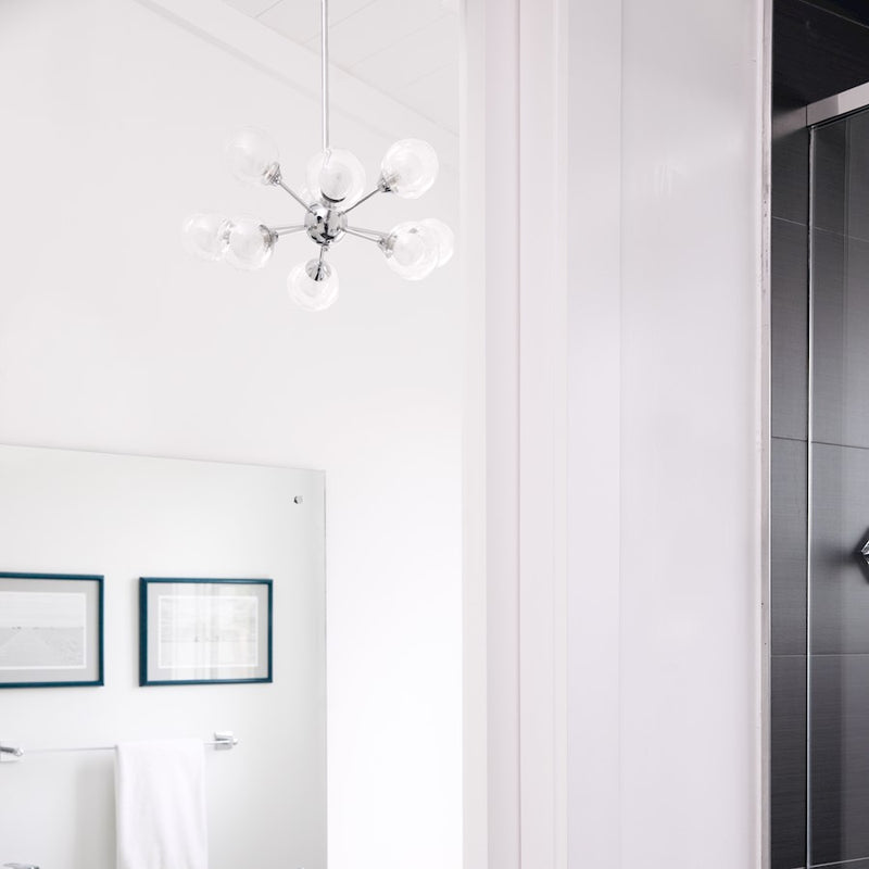 Quoizel Spellbound 29in 12-Light Chandelier | Retro Polished Chrome and Clear Glass | Dining Room & Foyer | 29 x 29 x 11 in | Model PCSB5012C