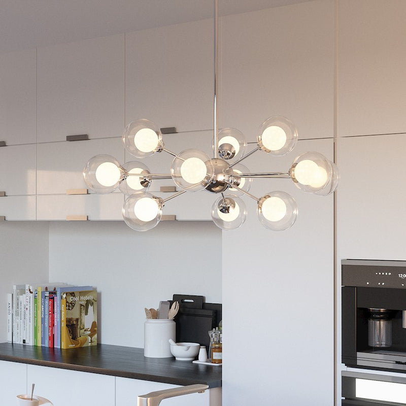 Quoizel Spellbound 29in 12-Light Chandelier | Retro Polished Chrome and Clear Glass | Dining Room & Foyer | 29 x 29 x 11 in | Model PCSB5012C
