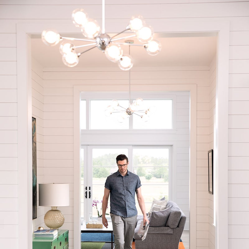 Quoizel Spellbound 29in 12-Light Chandelier | Retro Polished Chrome and Clear Glass | Dining Room & Foyer | 29 x 29 x 11 in | Model PCSB5012C