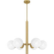 Quoizel Solei 28in 6-Light Chandelier | Transitional Aged Brass and Cloud Glass | Dining Room & Foyer | 28 x 28 x 24.25 in | Model PCSEI5028AB