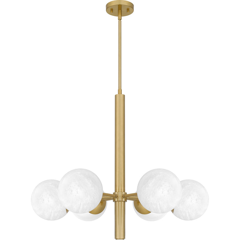 Quoizel Solei 28in 6-Light Chandelier | Transitional Aged Brass and Cloud Glass | Dining Room & Foyer | 28 x 28 x 24.25 in | Model PCSEI5028AB