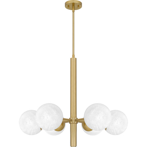Quoizel Solei 28in 6-Light Chandelier | Transitional Aged Brass and Cloud Glass | Dining Room & Foyer | 28 x 28 x 24.25 in | Model PCSEI5028AB