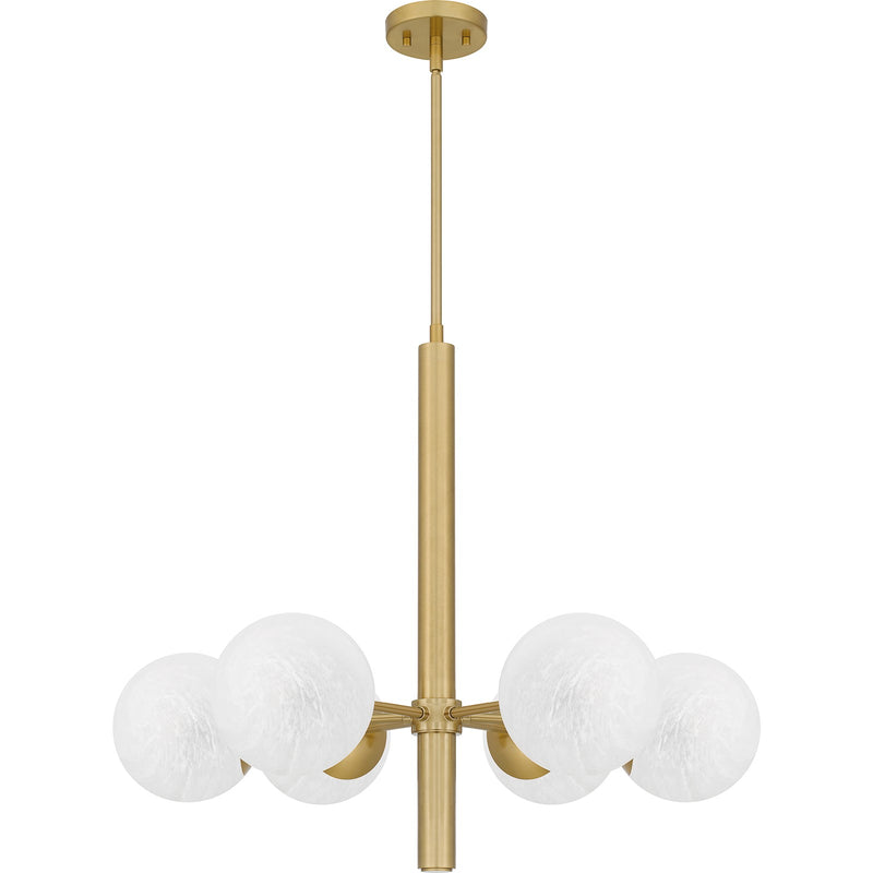 Quoizel Solei 28in 6-Light Chandelier | Transitional Aged Brass and Cloud Glass | Dining Room & Foyer | 28 x 28 x 24.25 in | Model PCSEI5028AB